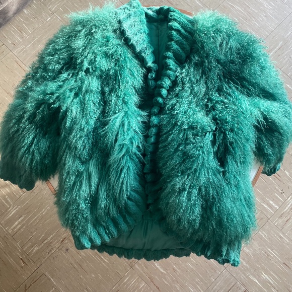 GREEN Mongolian LAMB Oversized Coat - Picture 1 of 8